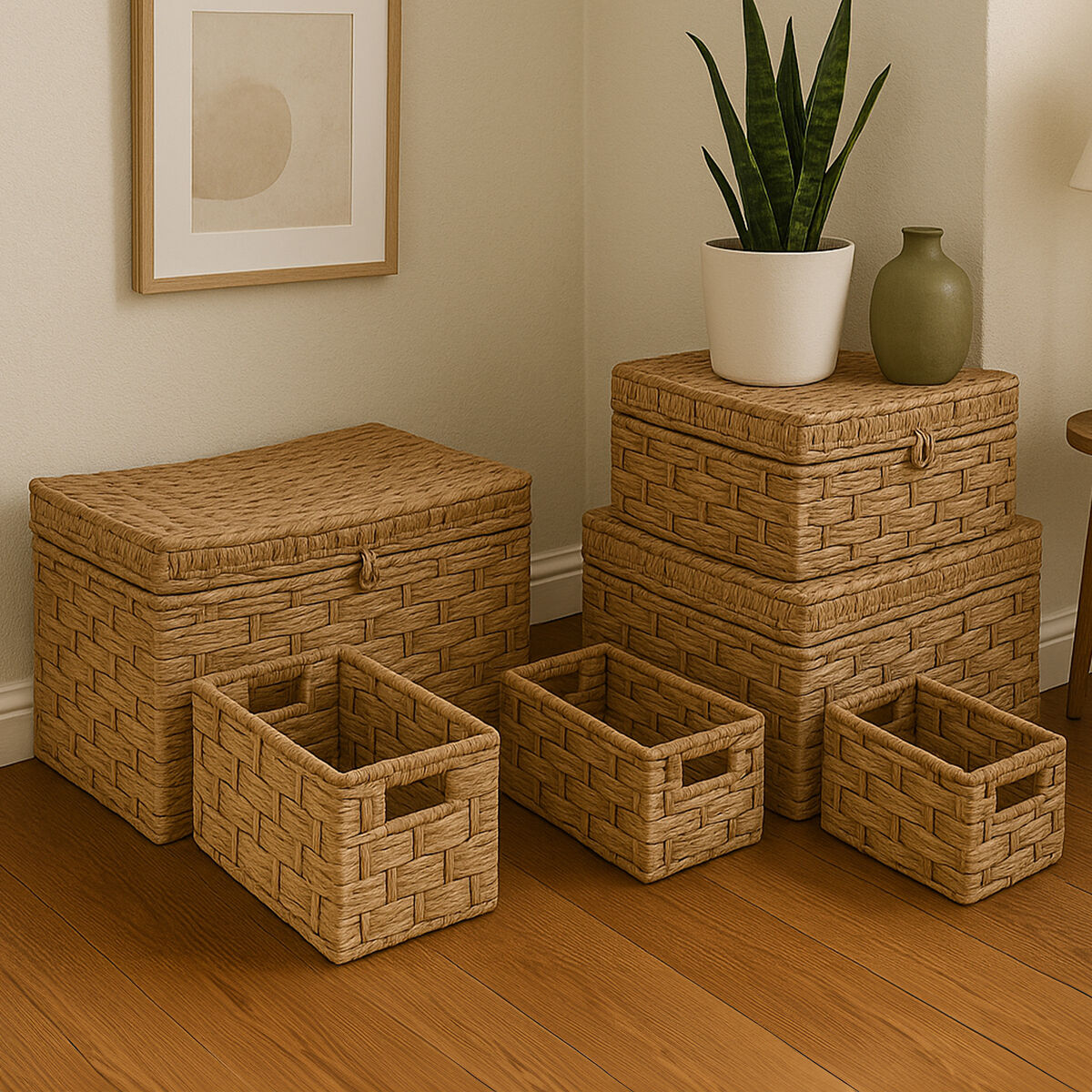 Lidi Set Of Six Water Hyacinth Storage Baskets