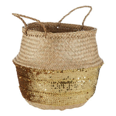 Gold Sequin Medium Seagrass Basket
