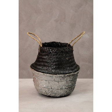 Black And Silver Small Seagrass Basket
