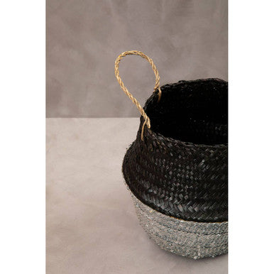 Black And Silver Small Seagrass Basket