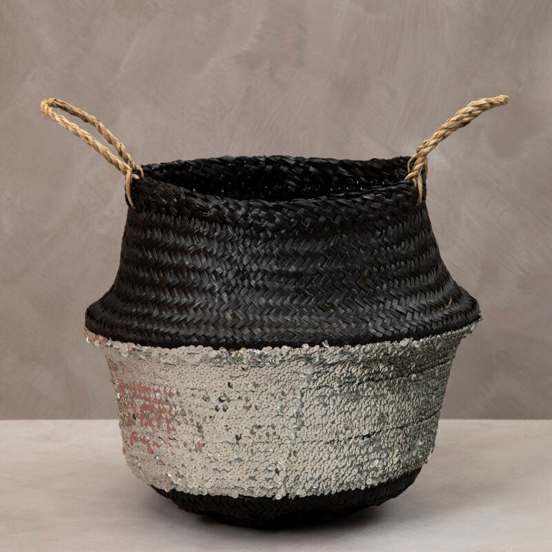 Black And Silver Medium Seagrass Basket