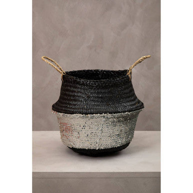 Black And Silver Medium Seagrass Basket