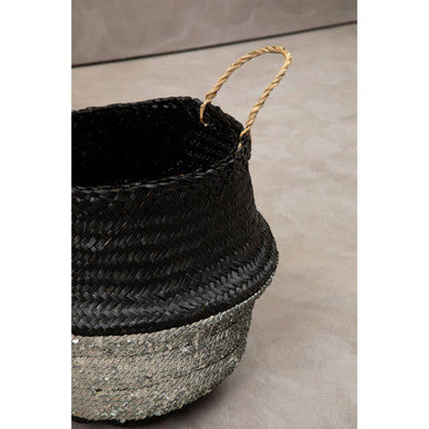 Black And Silver Medium Seagrass Basket
