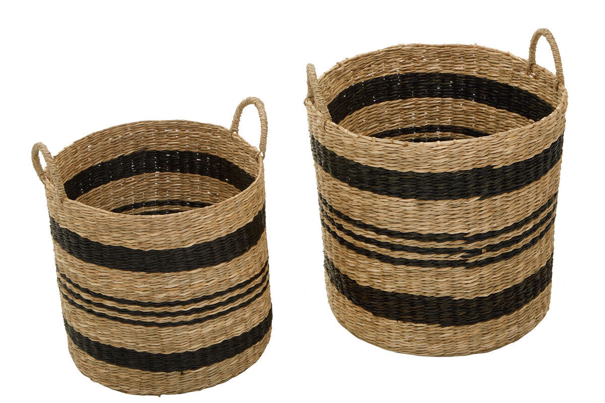 Arles Set of 2 Seagrass Baskets with Black Stripes