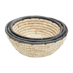Lidi Set Of 3 Palm Leaf Baskets With Black Trim