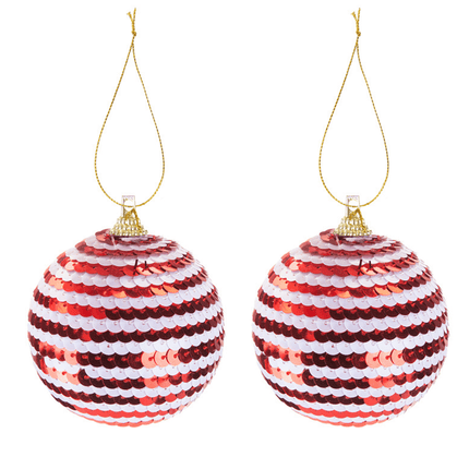 Christmas Baubles Candy Cane Sequin 6.5cm