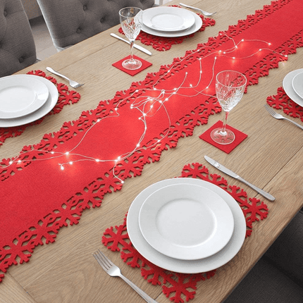 Christmas Table Runner Red Felt Snowflake 1.8M