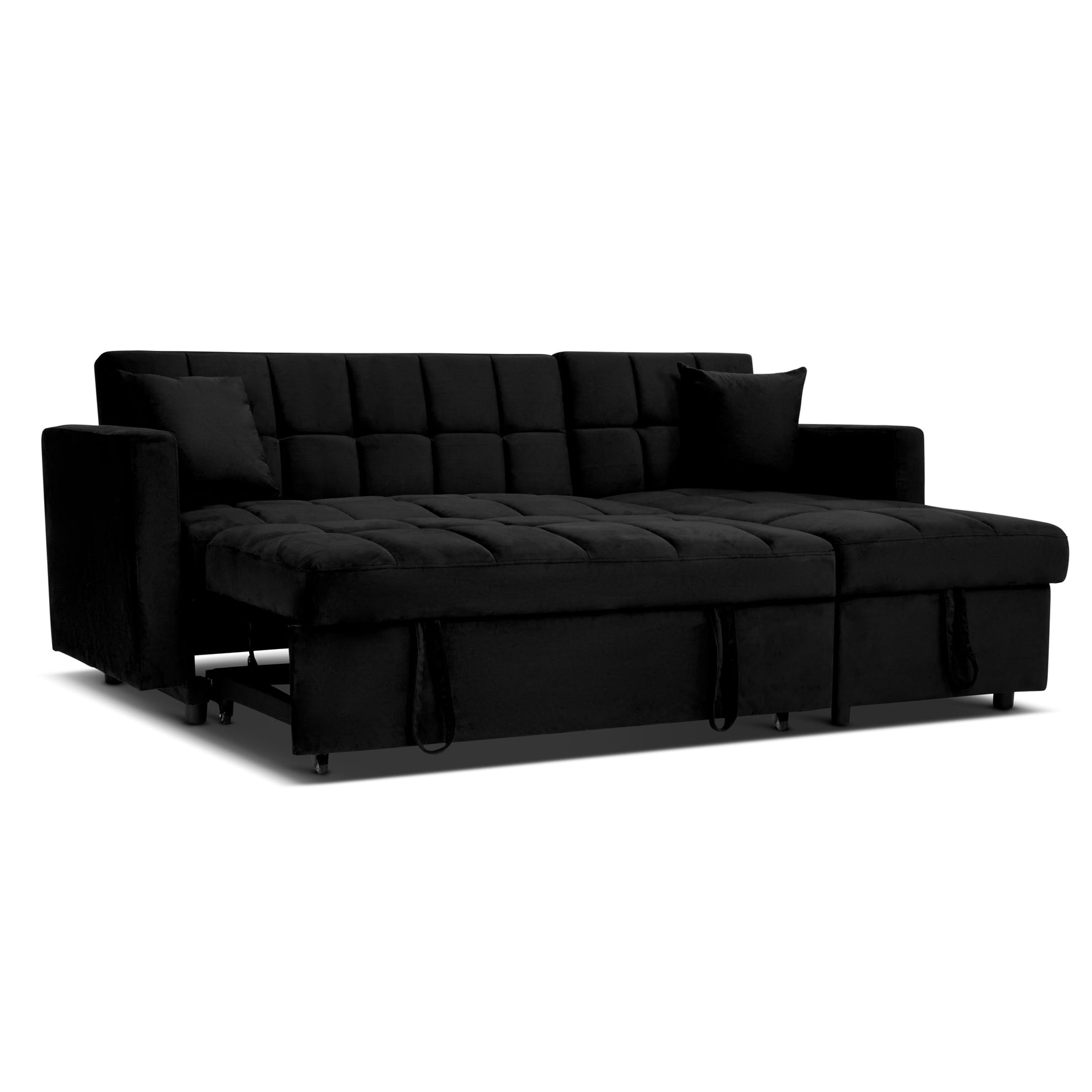 Milo Black Corner Sofa Bed with Storage - Velvet Sofa Bed & Pull Out Bed