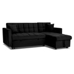Milo Black Corner Sofa Bed with Storage - Velvet Sofa Bed & Pull Out Bed
