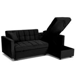 Milo Black Corner Sofa Bed with Storage - Velvet Sofa Bed & Pull Out Bed