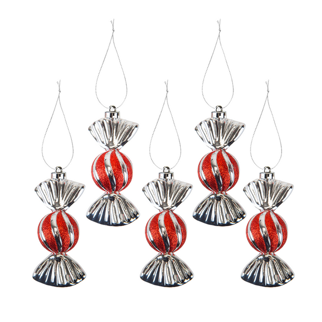 Christmas Baubles Candy Cane Striped Sweets 5 Pack 11CM