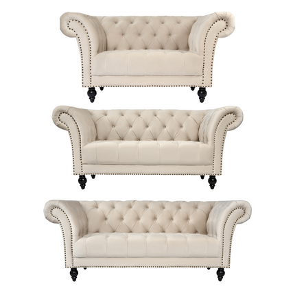 Cambridge Chesterfield Sofa Suite - Velvet Cream