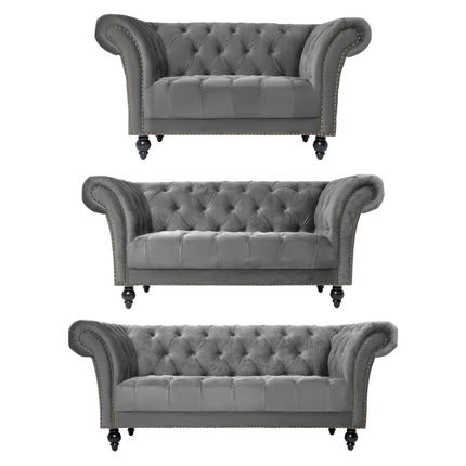 Cambridge Chesterfield Sofa Suite - Velvet Grey