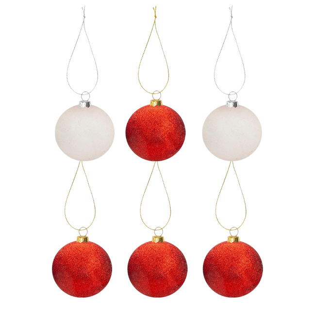 Large Baubles Red & White 10cm Shatterproof Set of 6