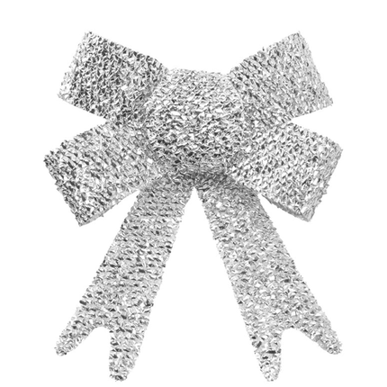 Christmas Tinsel Bow Silver Glitter 3 Pack 10cm