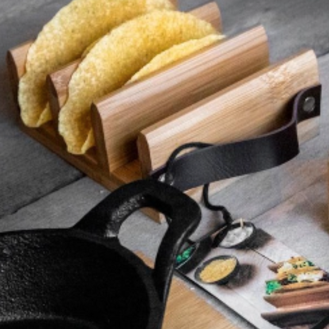 Gusta Wooden Bamboo Taco Holders With Leather Handle-Bargainia.com