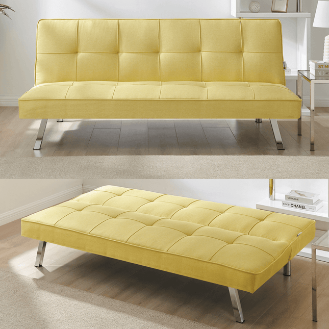 Britney Essentials 3 Seater Click Clack Sofa Bed - Yellow-Bargainia.com