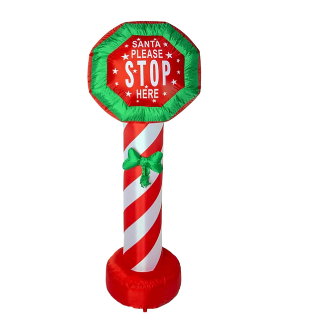 Christmas Inflatable Outdoor LED Santa Stop Here Sign Post Decoration - 1.8M