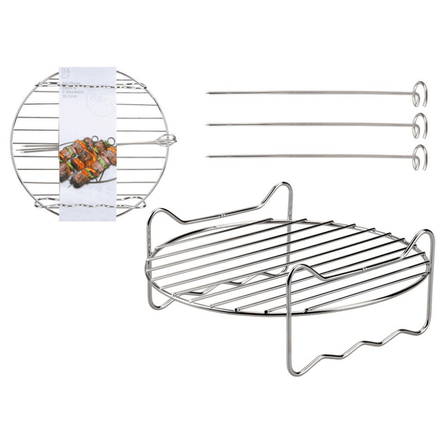 Air Fryer Rack With 3 Skewers - 19 x 19 x 5cm-5050565705914-Bargainia.com