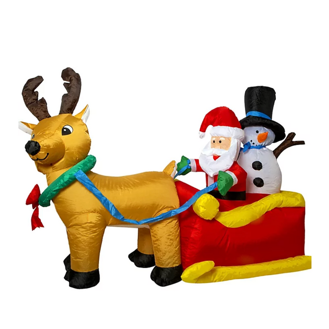 Christmas Inflatable Outdoor with Santa & Snowman In Sleigh Decoration - 1.5M