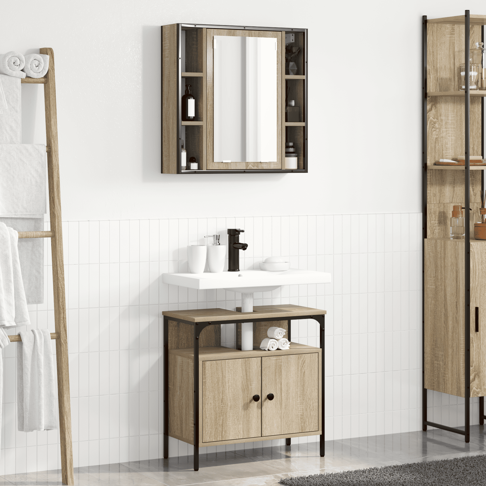 2 Piece Bathroom Cabinet Set Sonoma Oak Engineered Wood - Bargainia.com - 8721158947673 - 3345130