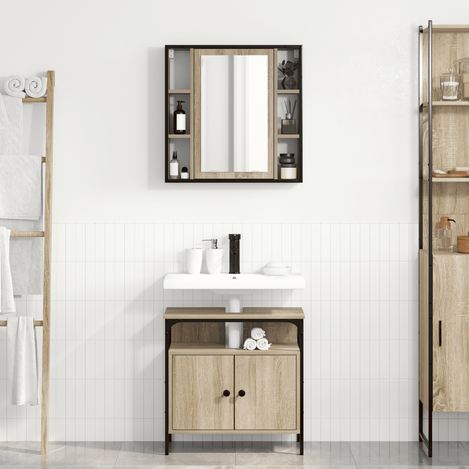 2 Piece Bathroom Cabinet Set Sonoma Oak Engineered Wood - Bargainia.com - 8721158947673 - 3345130