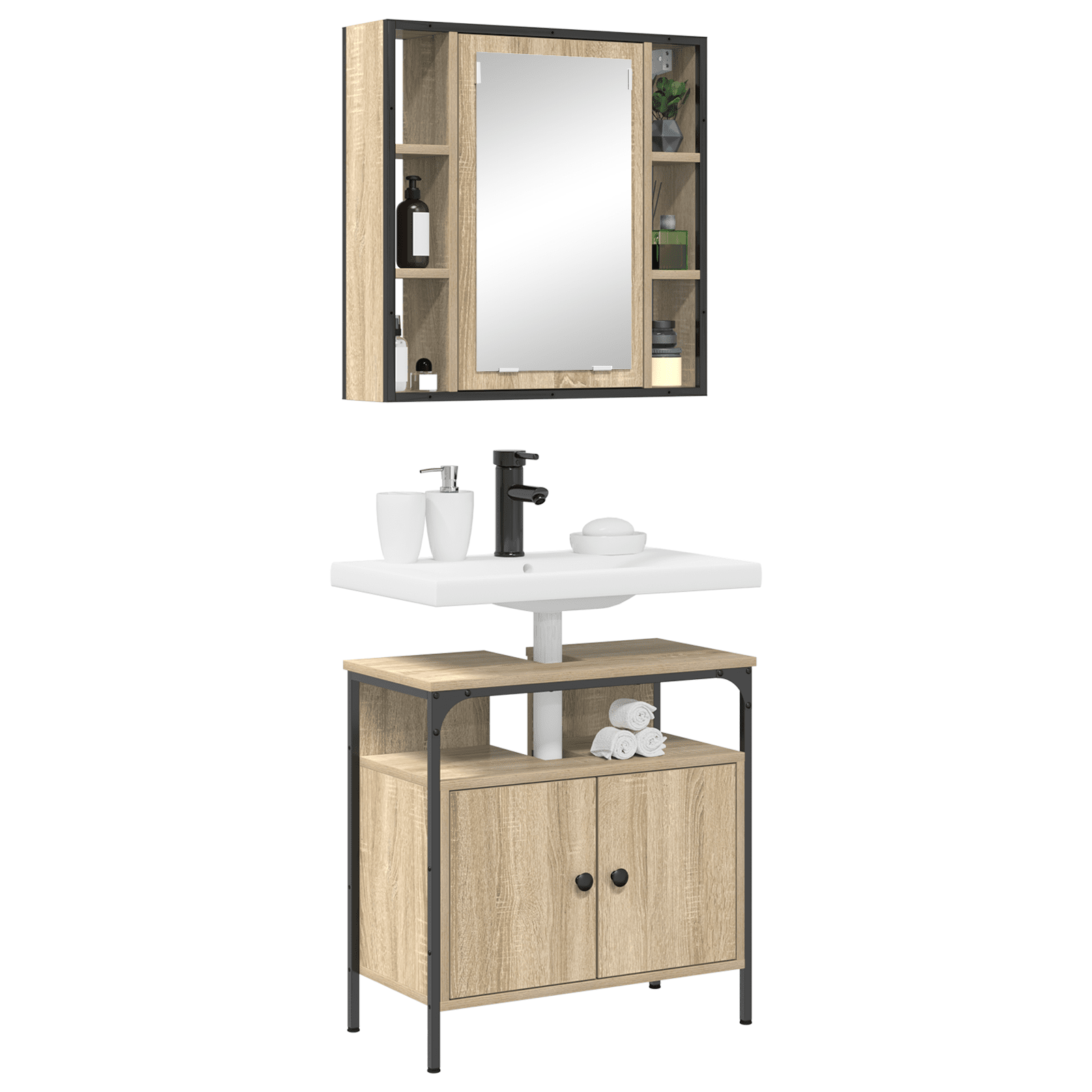 2 Piece Bathroom Cabinet Set Sonoma Oak Engineered Wood - Bargainia.com - 8721158947673 - 3345130