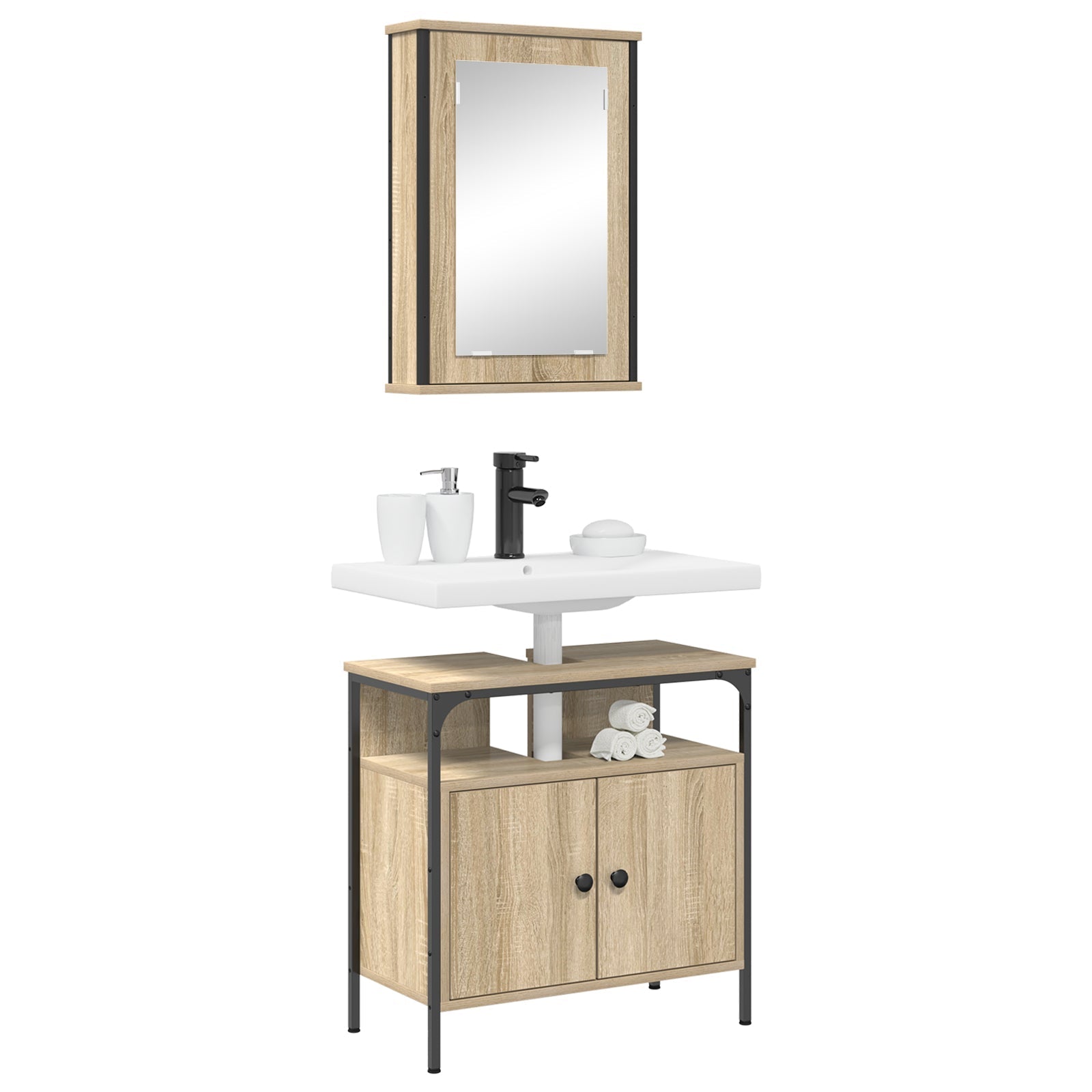 2 Piece Bathroom Cabinet Set Sonoma Oak Engineered Wood - Bargainia.com - 8721158947697 - 3345132