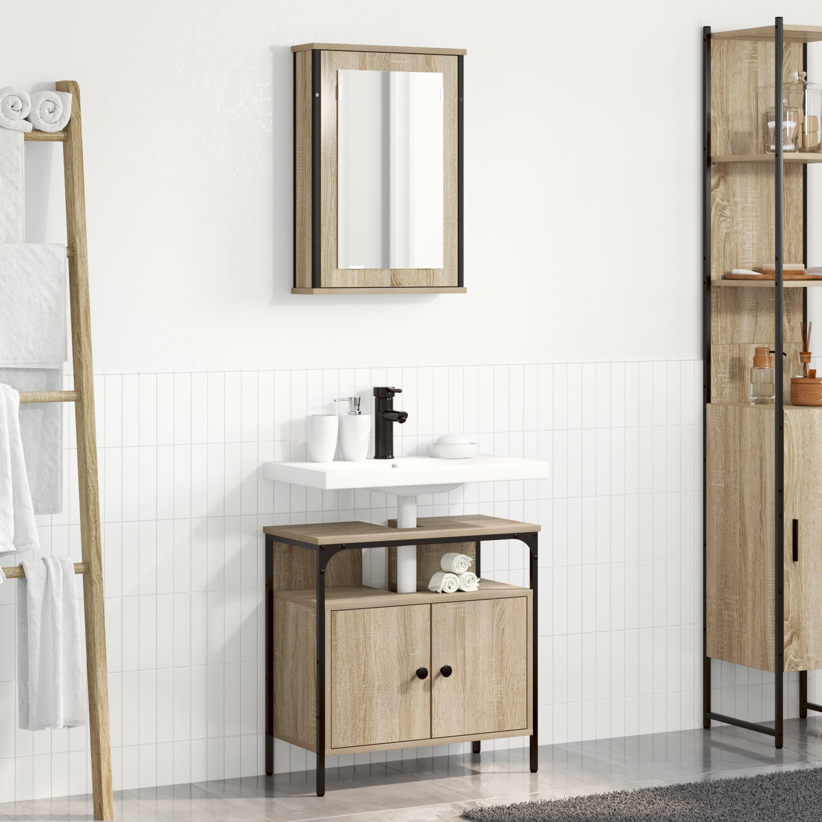 2 Piece Bathroom Cabinet Set Sonoma Oak Engineered Wood - Bargainia.com - 8721158947697 - 3345132
