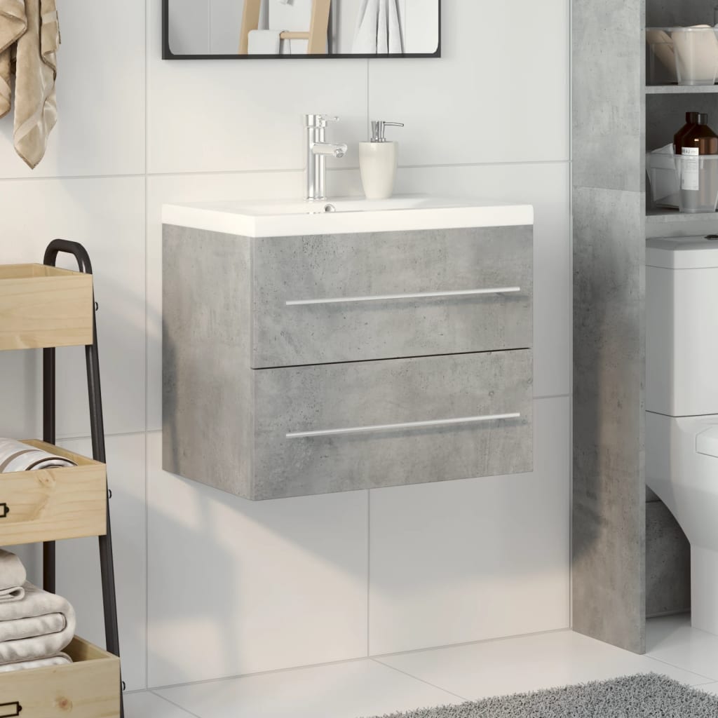 2 Piece Bathroom Furniture Set Concrete Grey Engineered Wood - Bargainia.com - 