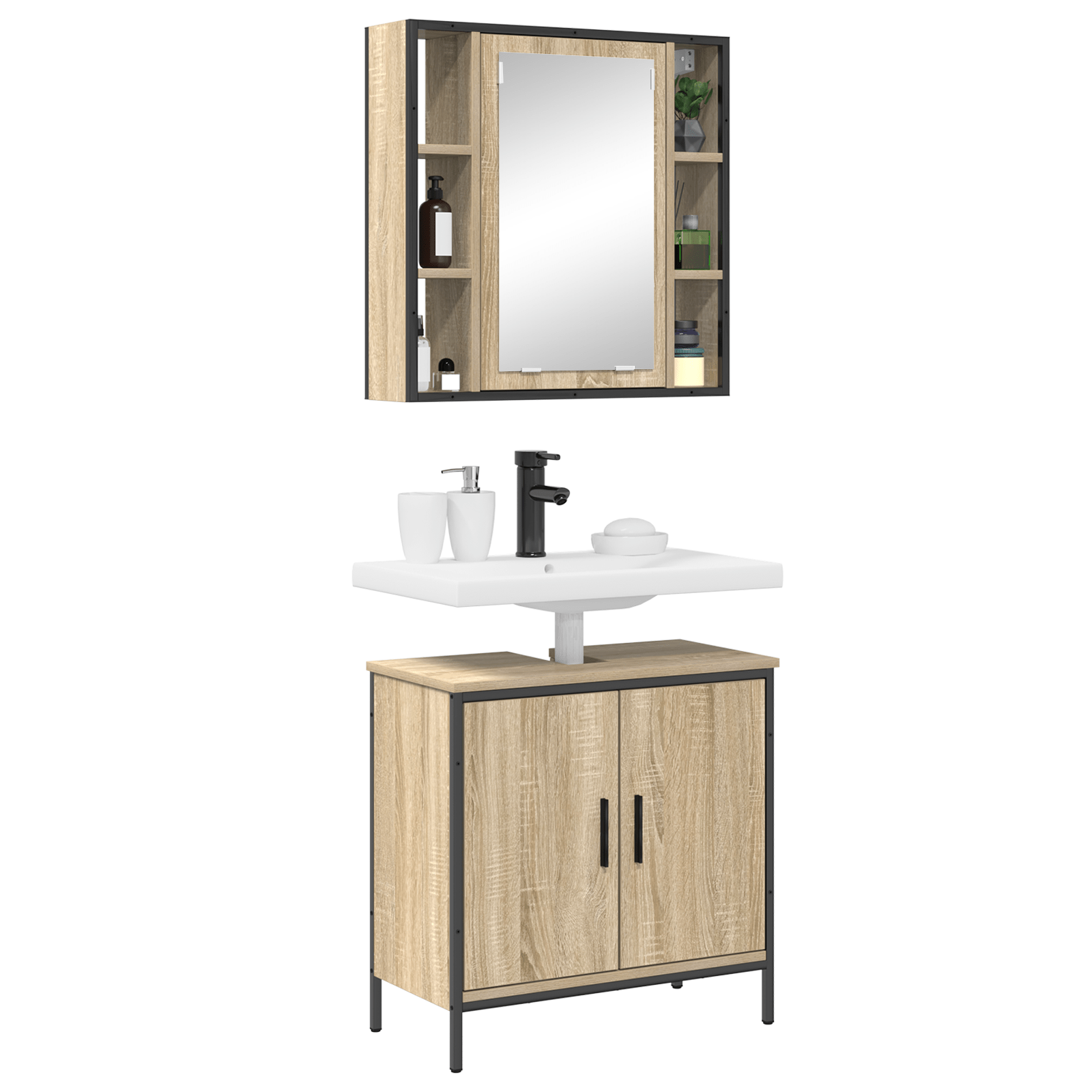 2 Piece Bathroom Furniture Set Sonoma Oak Engineered Wood - Bargainia.com - 8721158947659 - 3345128