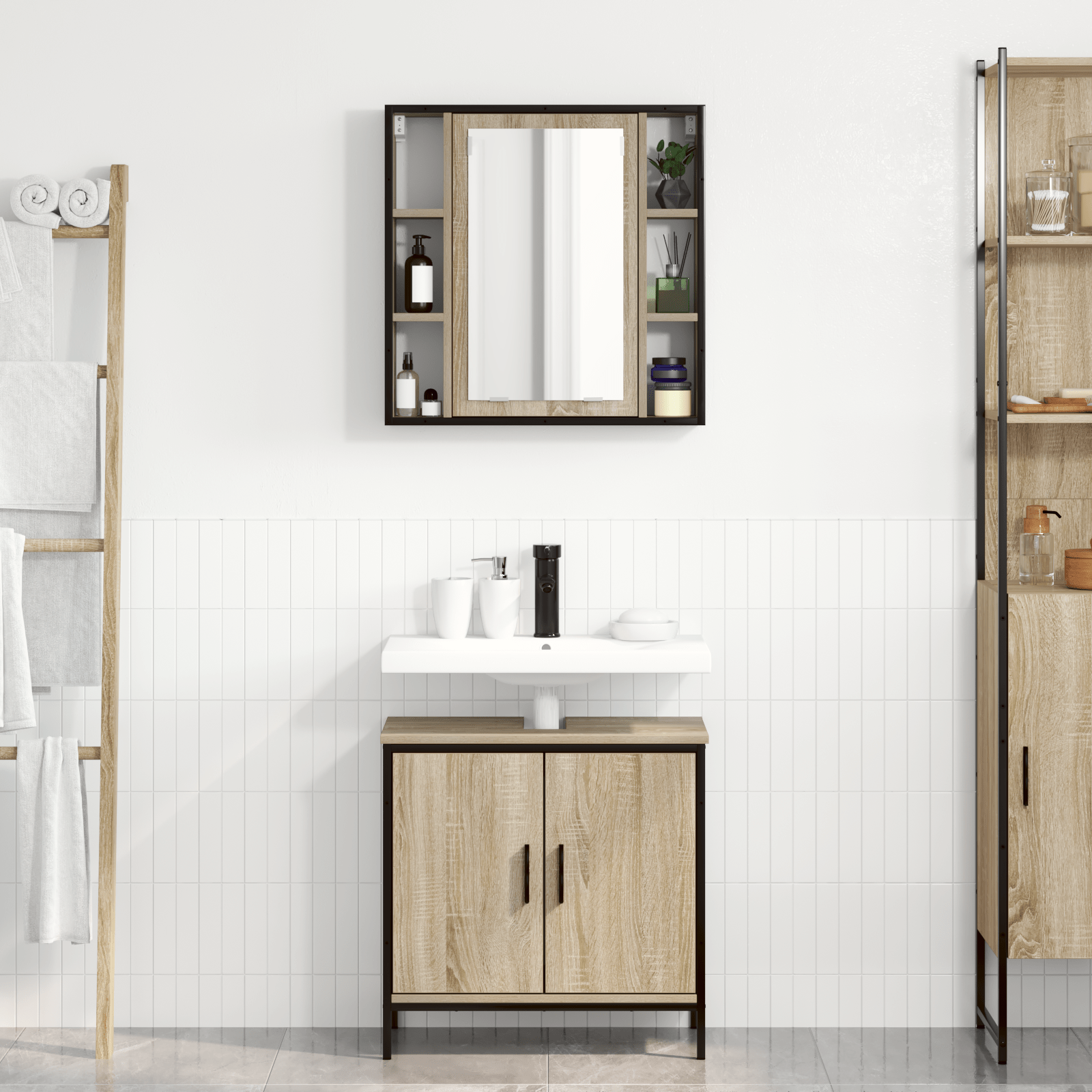 2 Piece Bathroom Furniture Set Sonoma Oak Engineered Wood - Bargainia.com - 8721158947659 - 3345128