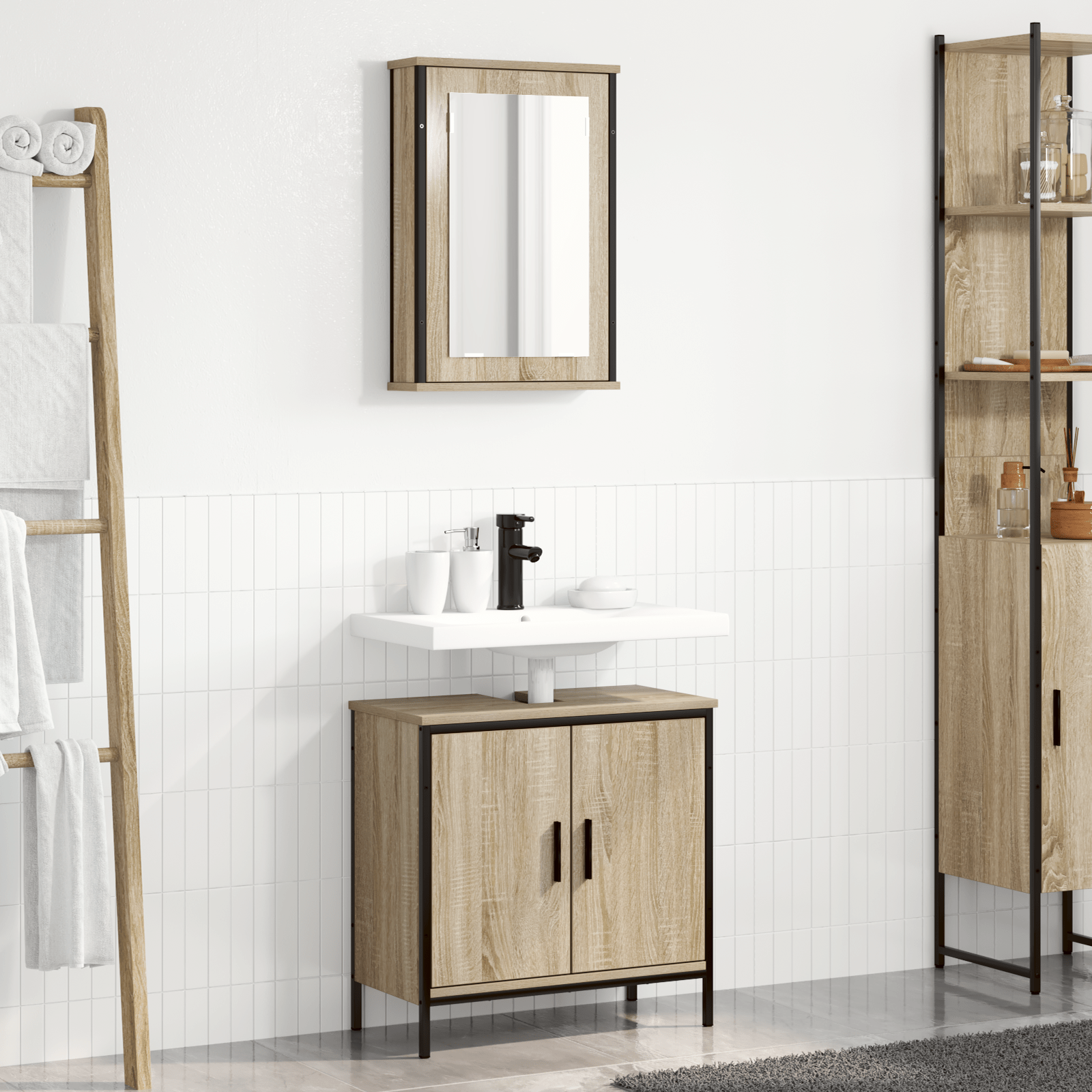2 Piece Bathroom Furniture Set Sonoma Oak Engineered Wood - Bargainia.com - 8721158947680 - 3345131