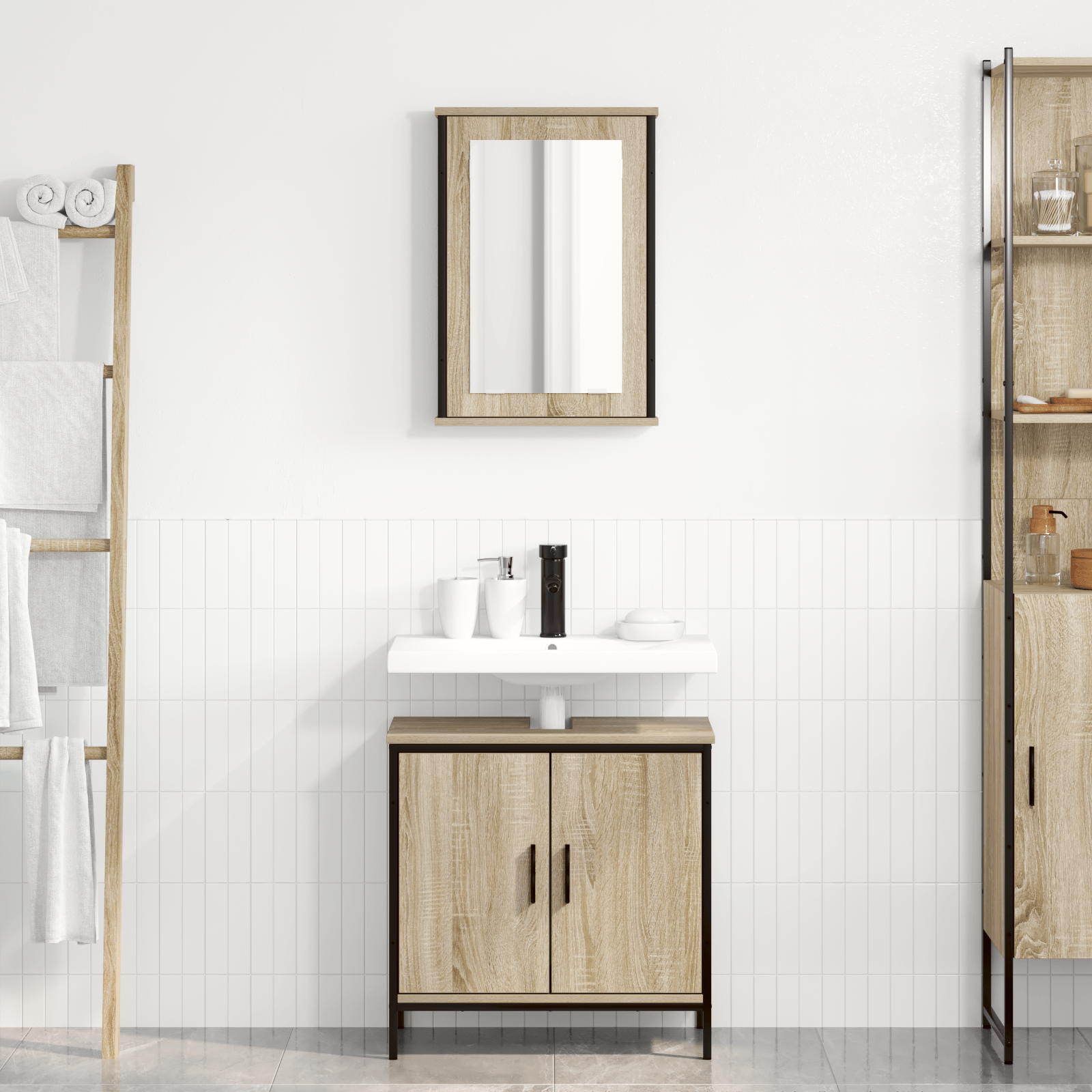 2 Piece Bathroom Furniture Set Sonoma Oak Engineered Wood - Bargainia.com - 8721158947680 - 3345131
