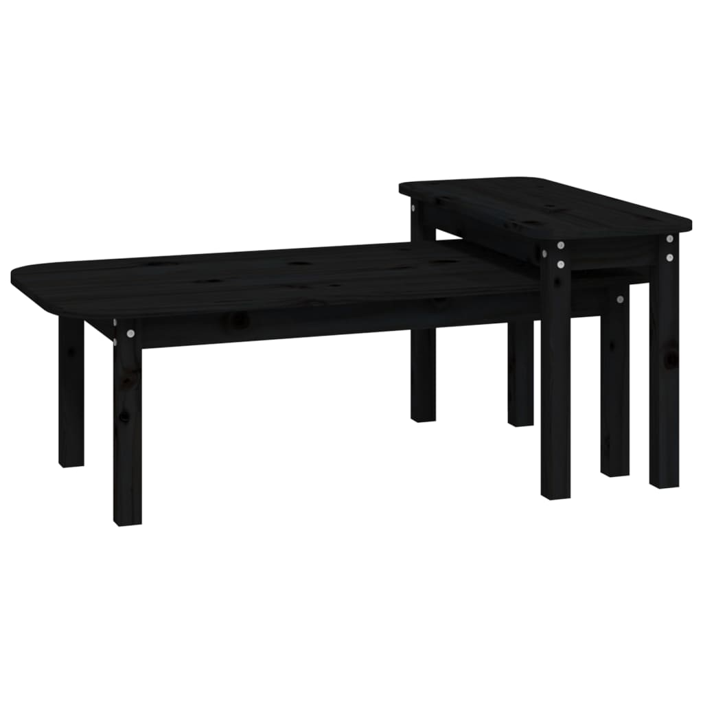 2 Piece Coffee Table Set Black Solid Wood Pine - Bargainia.com - 