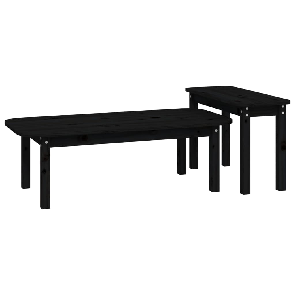 2 Piece Coffee Table Set Black Solid Wood Pine - Bargainia.com - 
