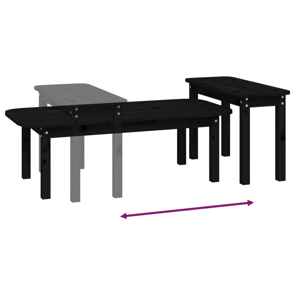 2 Piece Coffee Table Set Black Solid Wood Pine - Bargainia.com - 