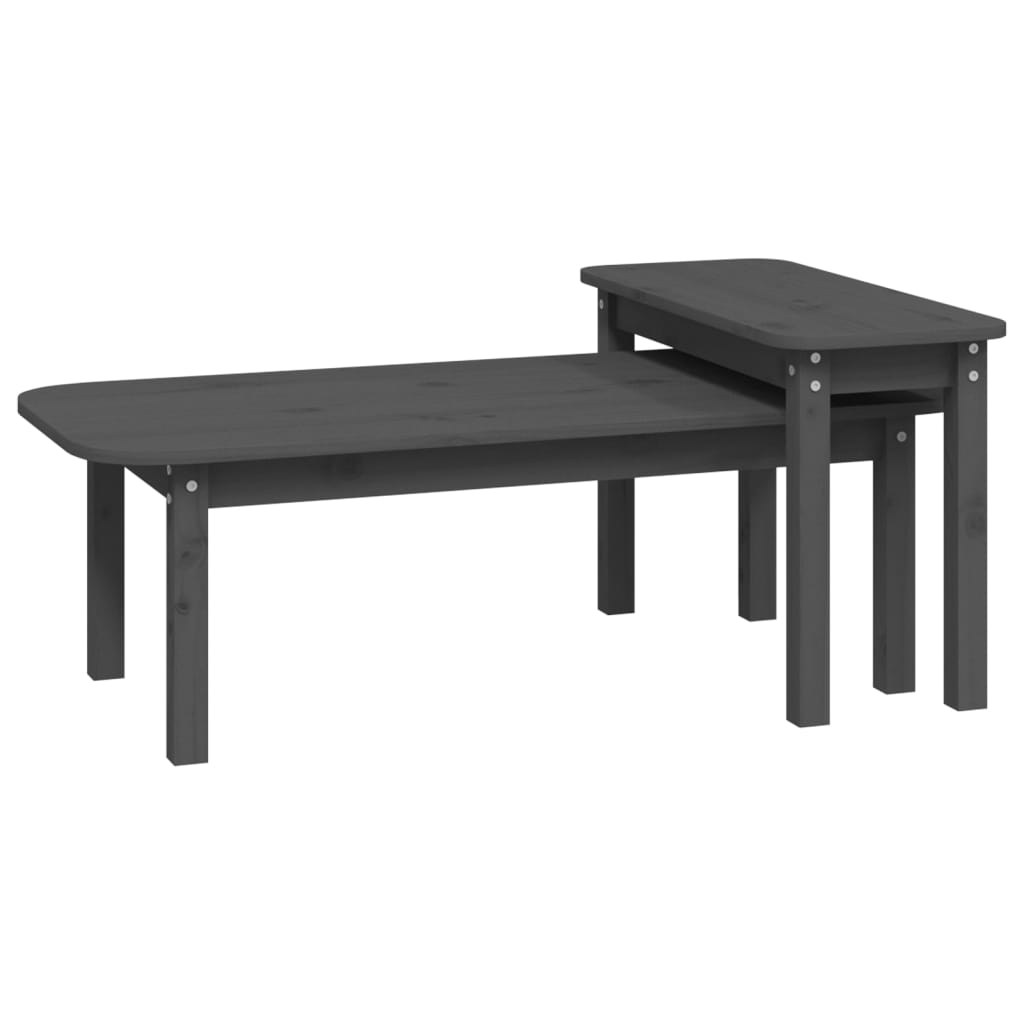 2 Piece Coffee Table Set Grey Solid Wood Pine - Bargainia.com - 8720287208617 - 822364
