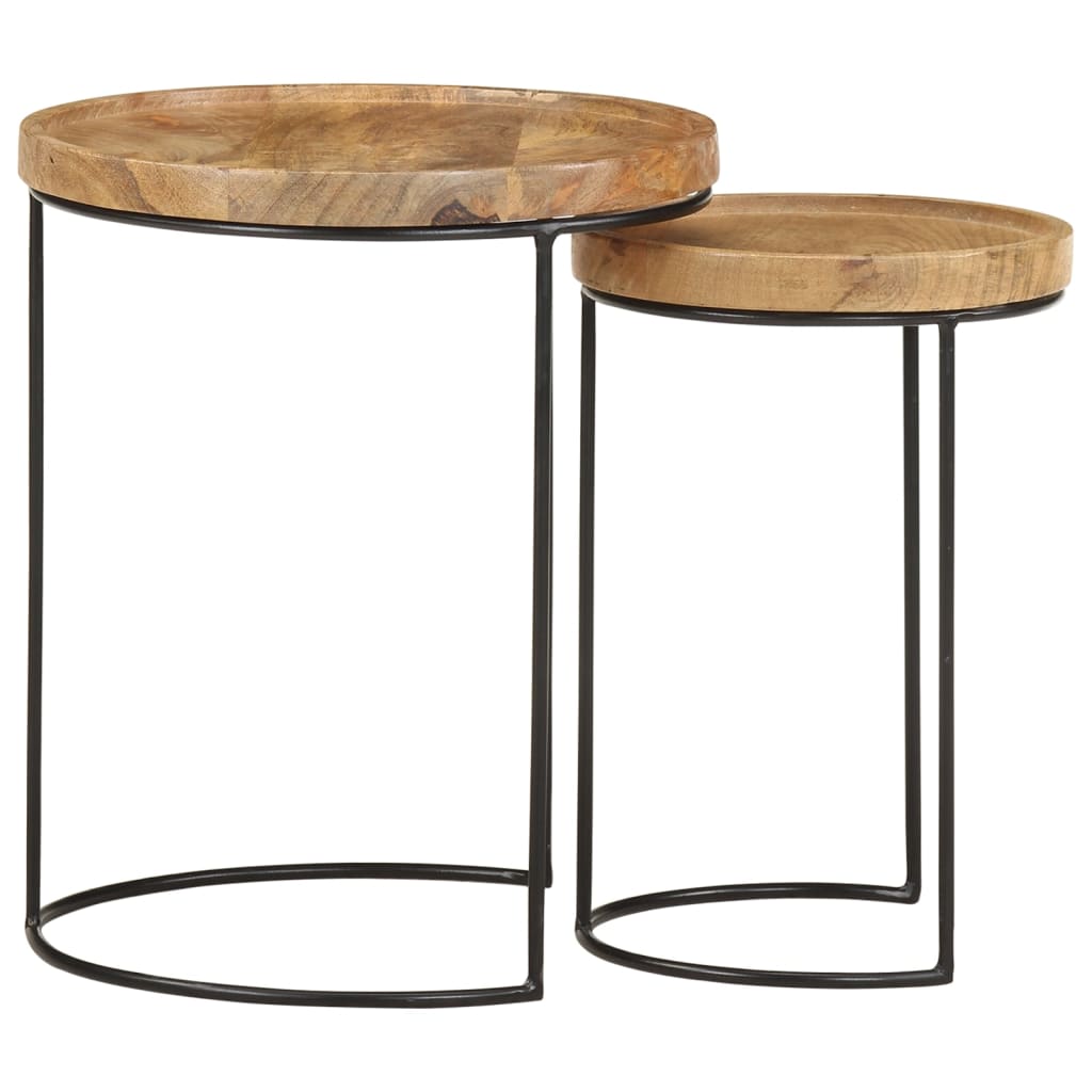 2 Piece Coffee Table Set Solid Mango Wood and Steel - Bargainia.com - 