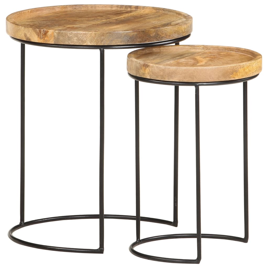 2 Piece Coffee Table Set Solid Mango Wood and Steel - Bargainia.com - 