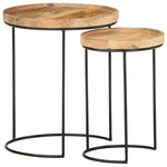 2 Piece Coffee Table Set Solid Mango Wood and Steel - Bargainia.com - 