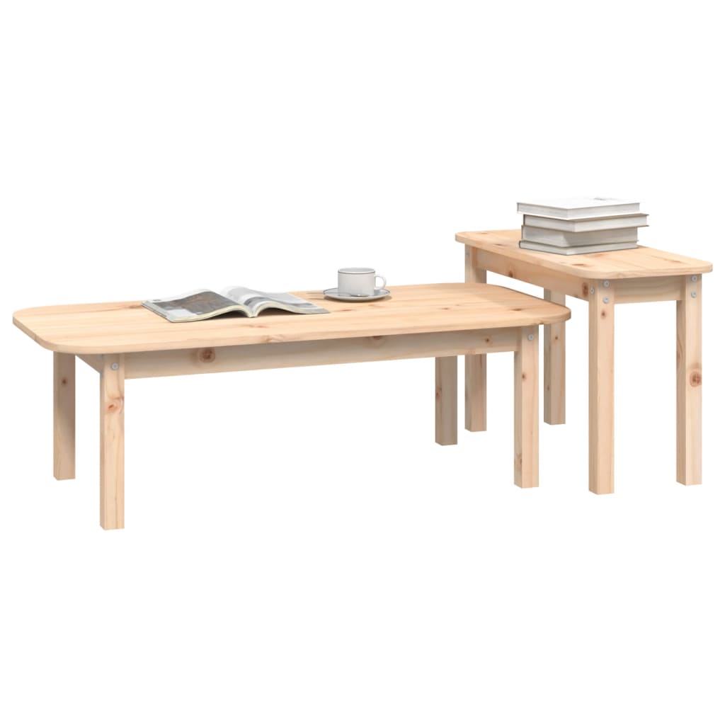 2 Piece Coffee Table Set Solid Wood Pine - Bargainia.com - 