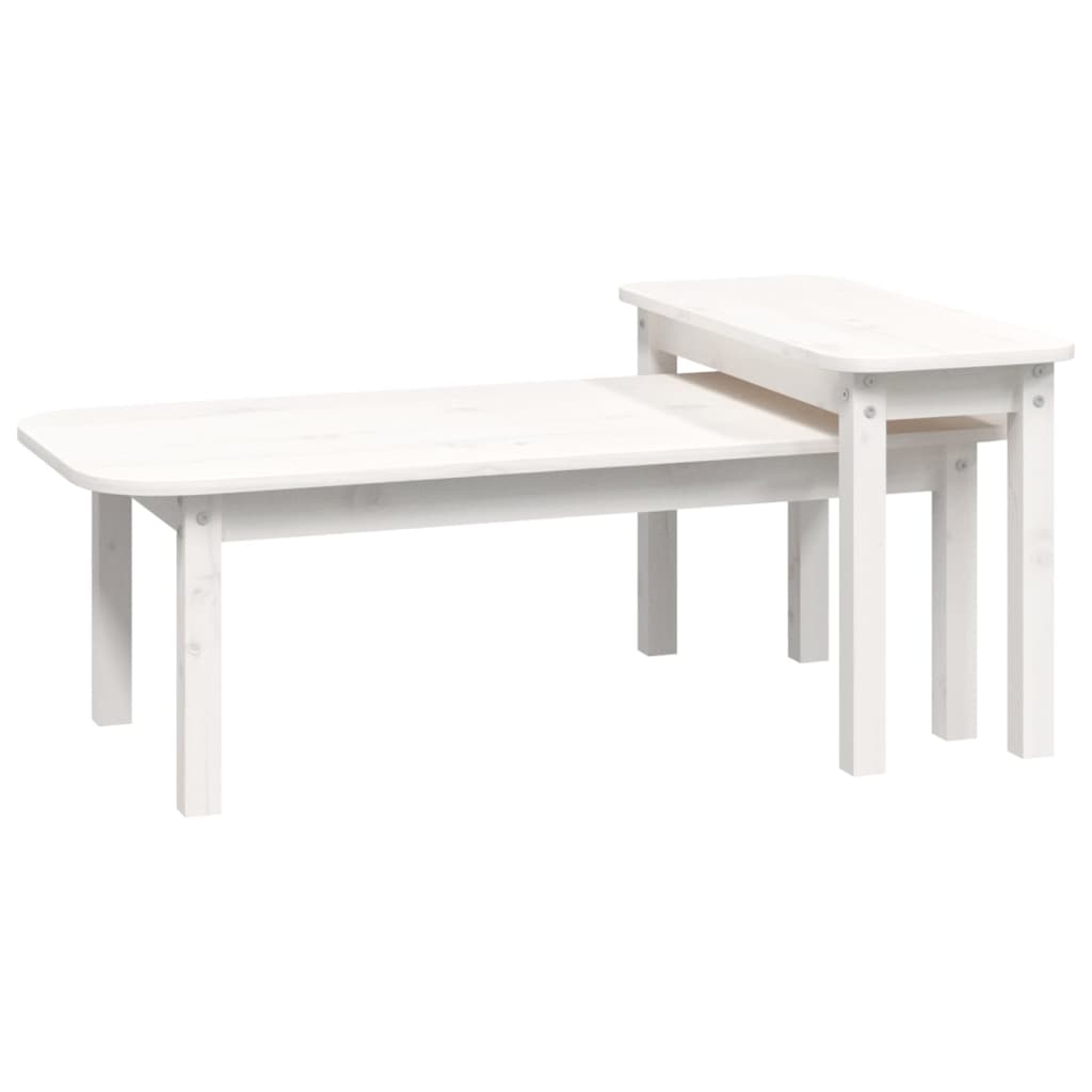 2 Piece Coffee Table Set White Solid Wood Pine - Bargainia.com - 