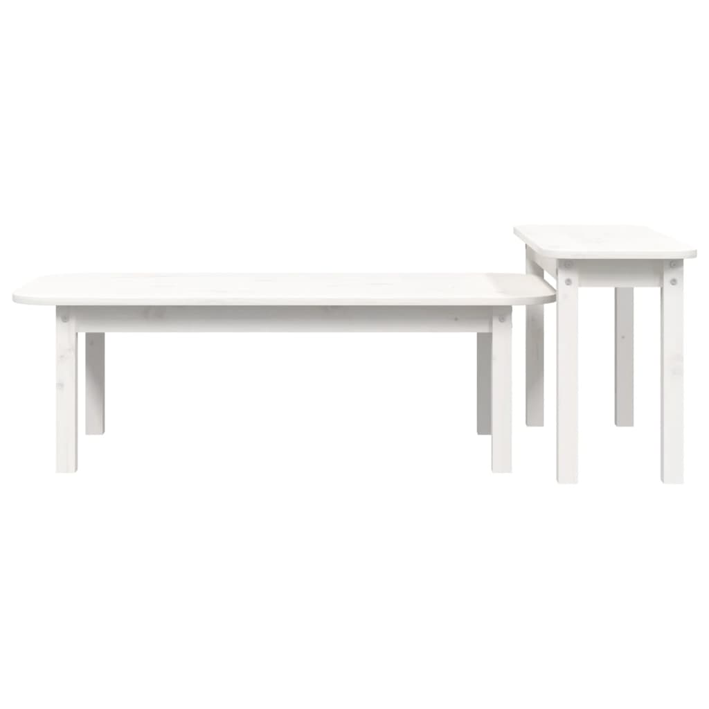 2 Piece Coffee Table Set White Solid Wood Pine - Bargainia.com - 