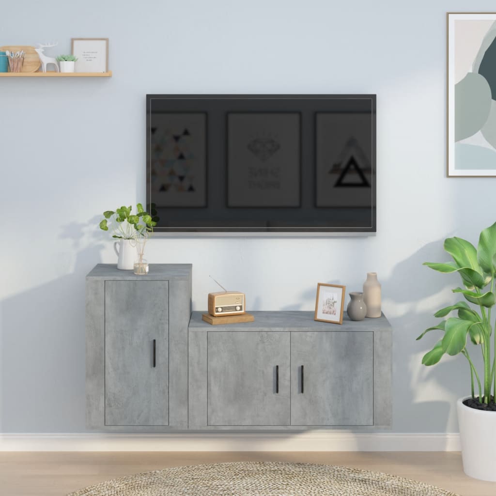 2 Piece TV Cabinet Set Concrete Grey Engineered Wood - Bargainia.com - 