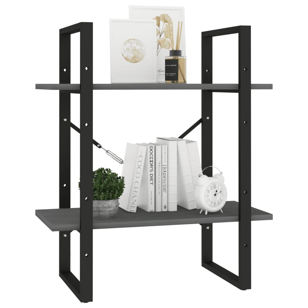 2 - Tier Book Cabinet Grey 60x30x70 cm Solid Pine Wood - Bargainia.com - 8720286567241 - 806434