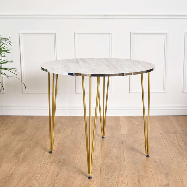 Coffee Table with Wood &amp; Silver Effect and Gold Hairpin Legs - 90cm