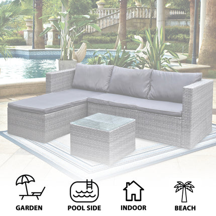 Rattan Corner Sofa With Chaise & Table Garden Furniture Set (Rain Cover Included)-5056536100269-Bargainia.com