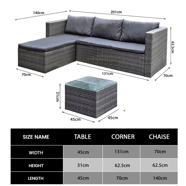 6 Seater Rattan Corner Sofa With Chaise & Table Garden Furniture Set (Rain Cover Included)-5056536100269-Bargainia.com