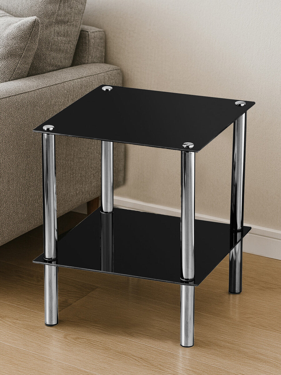 Adam 2 Tier Black Glass End Table